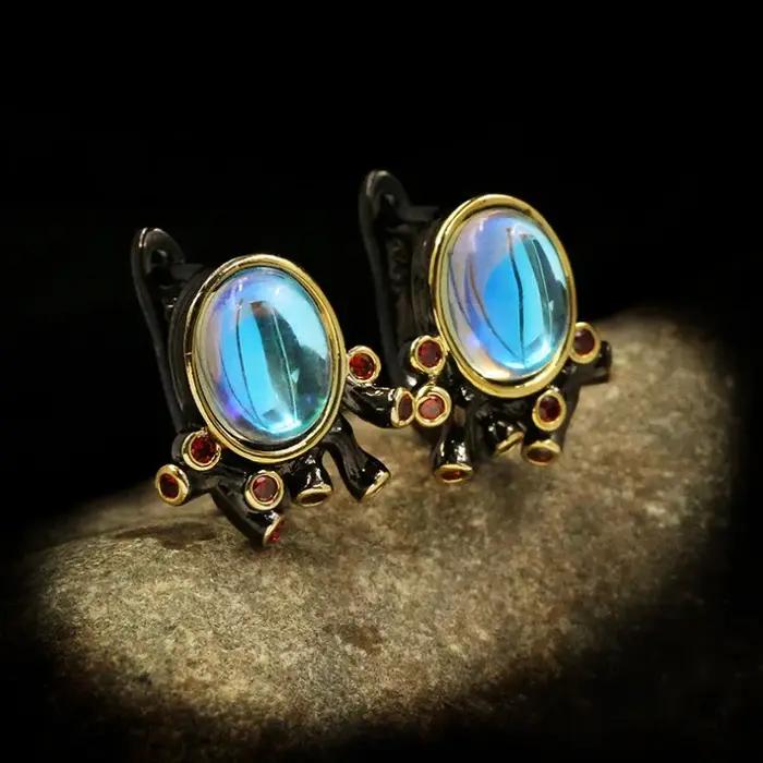 Ensemble de bijoux en pierre de lune ronde pour femme