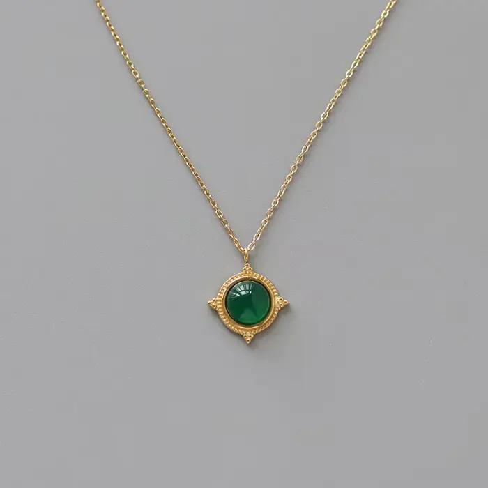 Amaiyllis-Collier en or 18 carats avec pierre d'agate verte vintage, tour de cou Boho fait main, bij