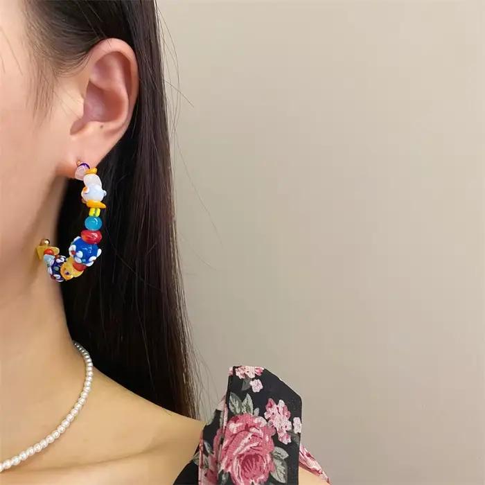 Boucles d'oreilles bohèmes géométriques multicolores pour femmes occasions spéciales cadeaux de fête