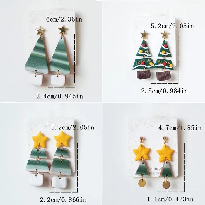 Boucles d'oreilles arbre de noël en argile polymère pour femmes