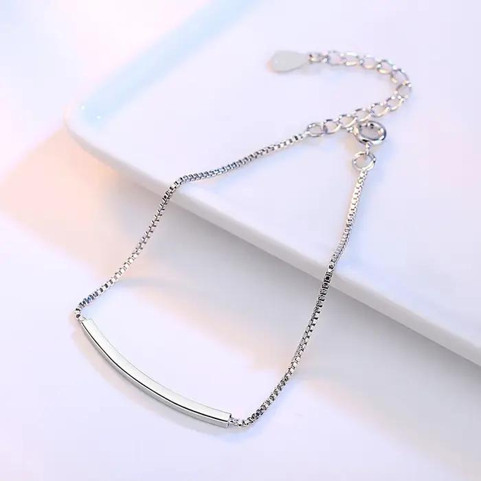 ANENJERY Dainty 925 en argent Sterling Tube incurvé collier + Bracelet ensembles de bijoux pour les femmes soeur