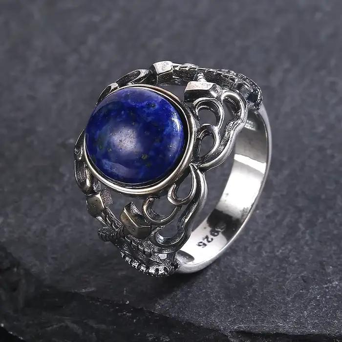 Bague vintage en lapis-lazuli pour homme et femme