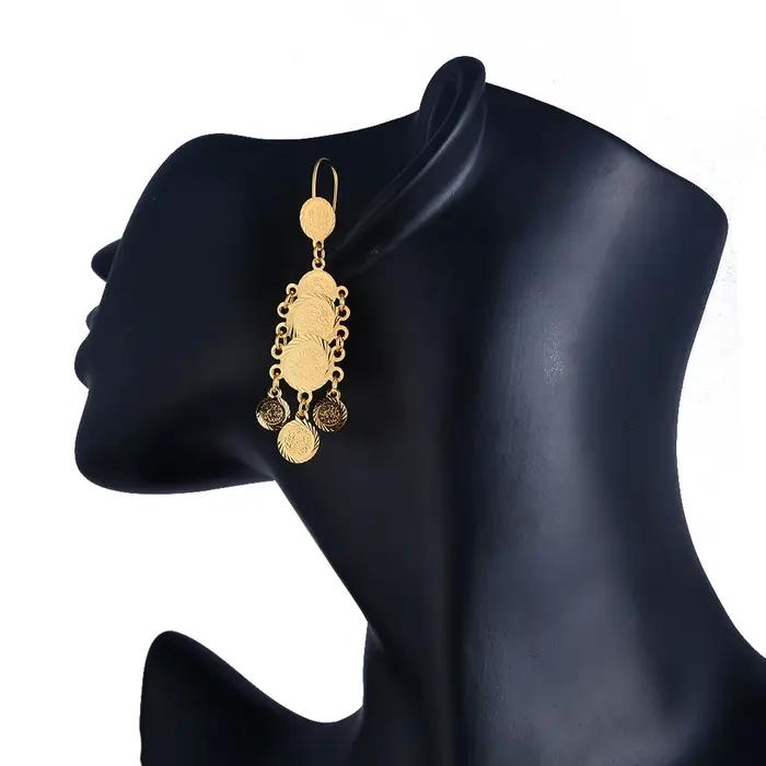 Boucles d'oreilles indiennes en or 24 carats design géométrique pour femmes bijoux de luxe à offrir pour occasions spéciales
