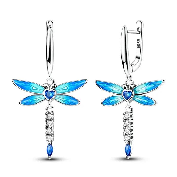 Boucles d'oreilles libellule en argent Sterling 925 pour femmes