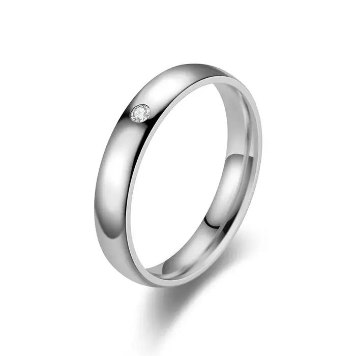 Bague de fiançailles en acier inoxydable et Zircon solide, personnalisable, ne se décolore jamais, 4