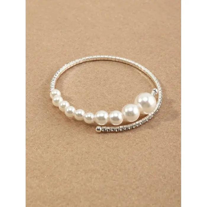1pc Bracelet ajustable ouvert avec fausses perles incrustées de diamants