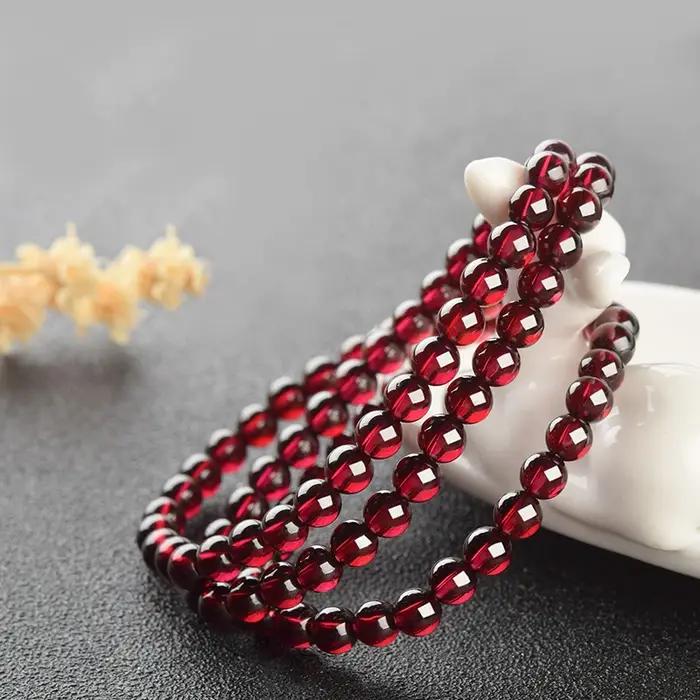 Bracelet de perles en pierre de grenade rouge naturelle pour femmes et hommes