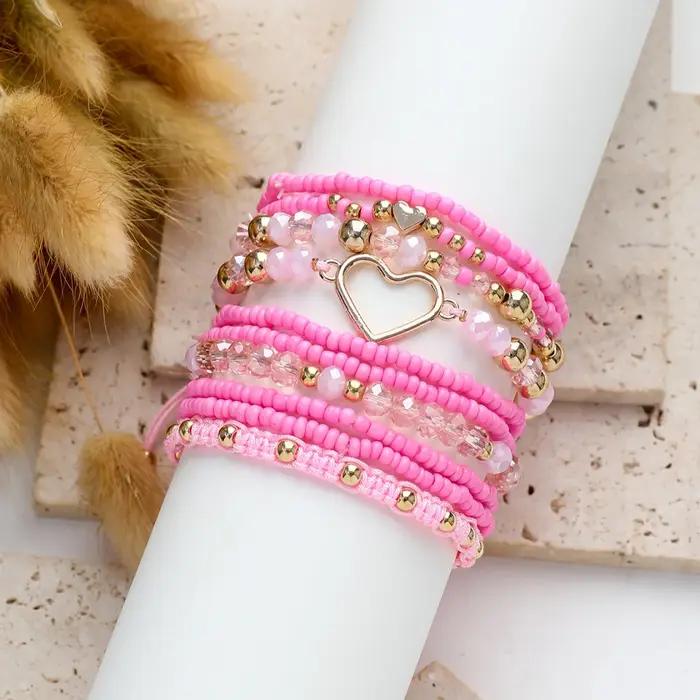 Ensemble de Bracelets Bohèmes en Perles de Verre en Forme de Cœur Accessoires Mode pour Femmes Occasions Spéciales