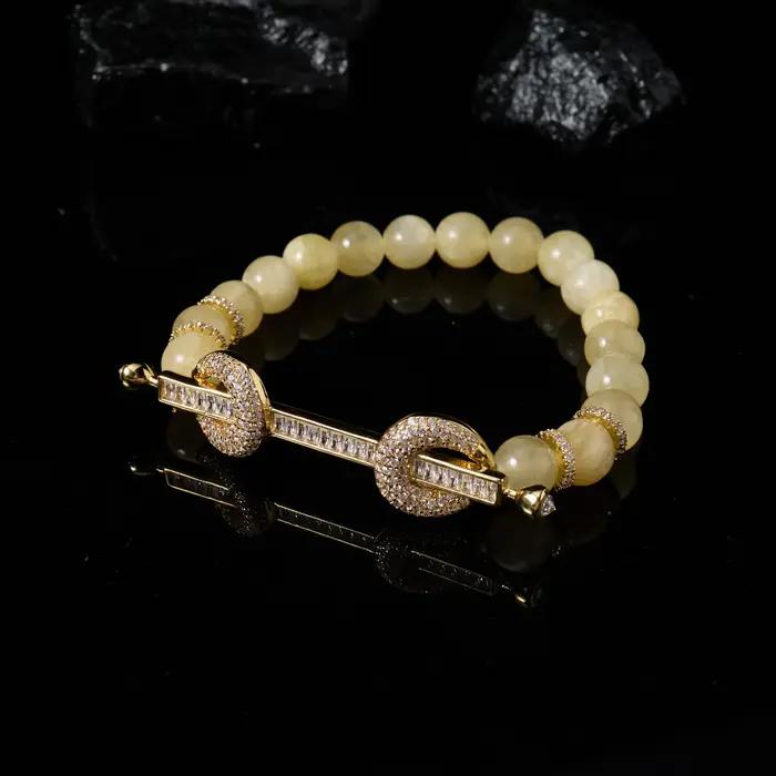Bracelet perlé en pierre naturelle CZ colorée pour femmes, bracelet de cérémonie, style moderne, ajustement flexible, pour occasions spéciales