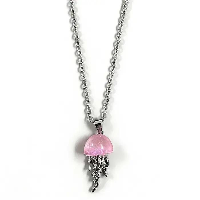 Collier pendentif méduse bleu rose pour femmes