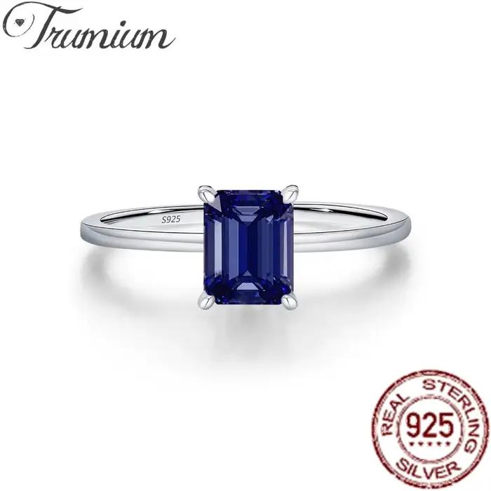 Trumium – bagues en argent Sterling 925 pour femmes, nouvelle collection, tanzanite saphir taille émeraude, 2CT, bijoux fins de luxe Vintage, cadeaux pour elle