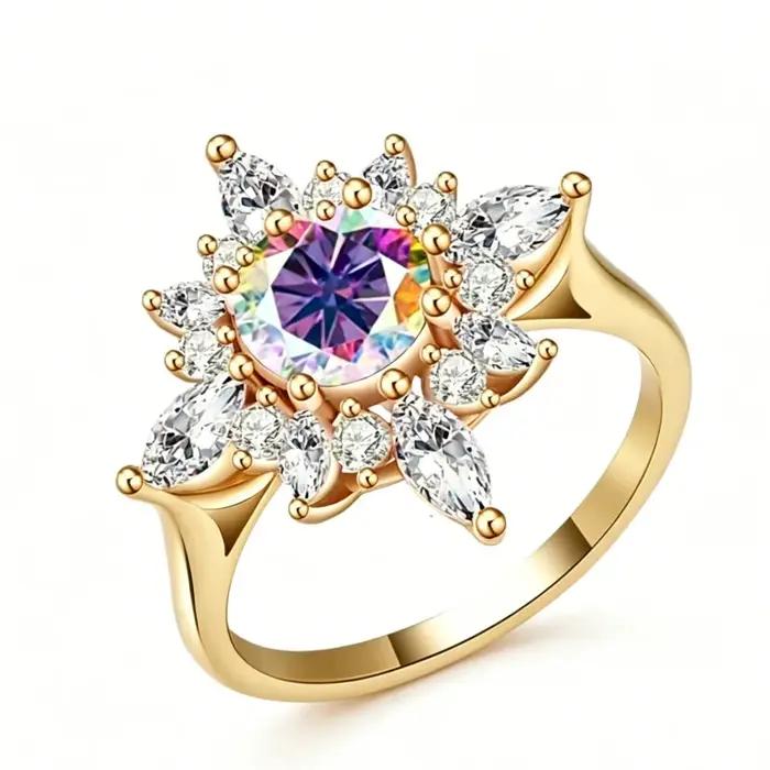 Bague Cocktail Halo Soleil en Argent 925 Couleur Or Rose