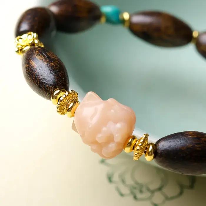 Bracelet en bois d'agar de Malaisie occidentale au design original : Nouveau style chinois avec racine de Bodhi
