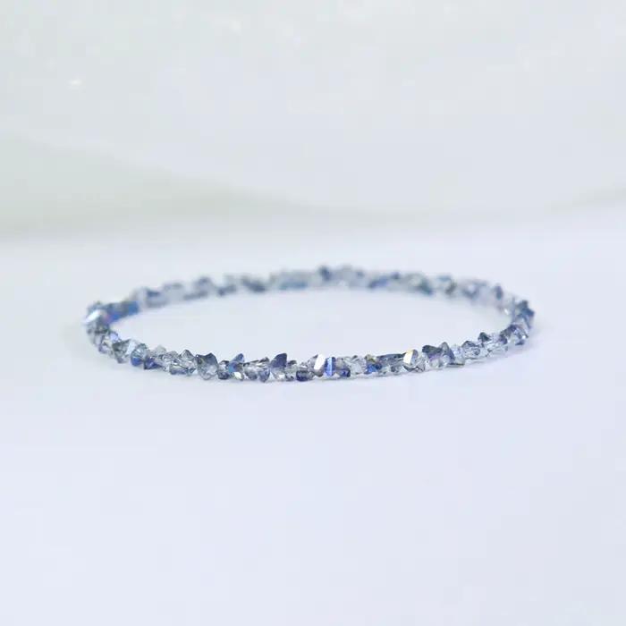 Bracelet en cristal bleu autrichien Ultra-fin, corde élastique rose Champagne, Style léger, luxe minimaliste, Bracelet de perles pour femmes pures