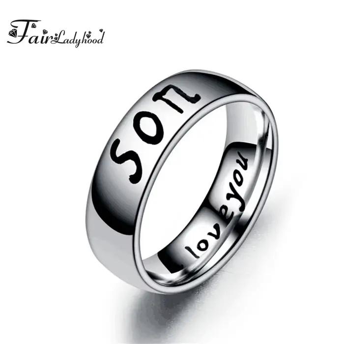 FairLadyHood-Bagues en acier inoxydable pour hommes et femmes, bijoux classiques, "Love You MOM Destroy D SON FILLE", membres de la famille