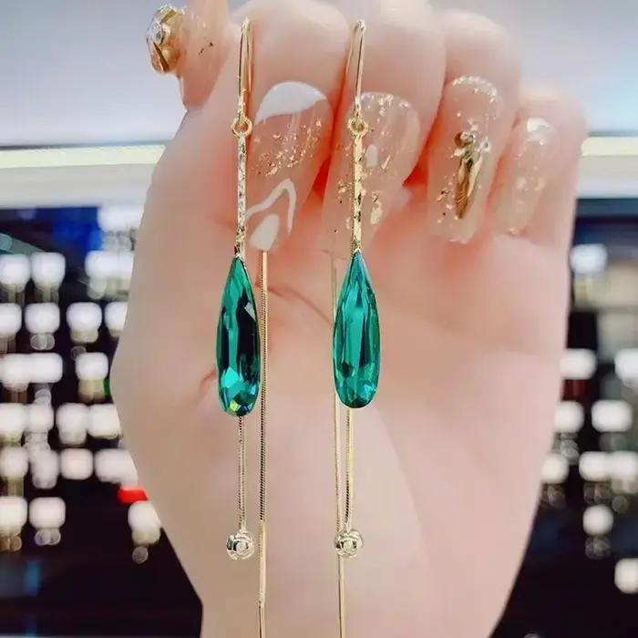 Boucles d'oreilles en Zircon bleu en forme de cœur pour femmes, bijoux de luxe légers à pampilles lo