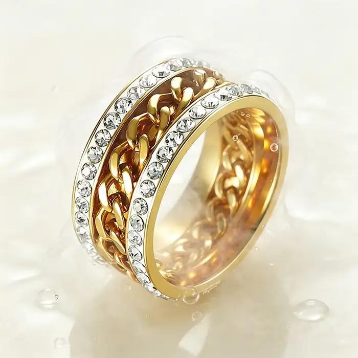 Bague empilable chaîne cubaine vintage avec zircon cubique, bague statement brillante pour hommes et femmes, bijoux de mode hip-hop