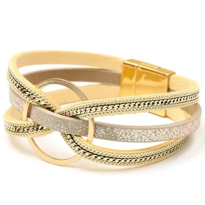 Bracelets en cuir PU avec croix circulaire en métal