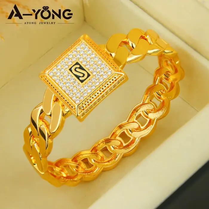 Parure de bijoux hip-hop italienne en zircone plaqué or 24 carats, style arabe punk, bracelets manchette et bague, pour femmes éthiopiennes, idéale pour événements et fêtes