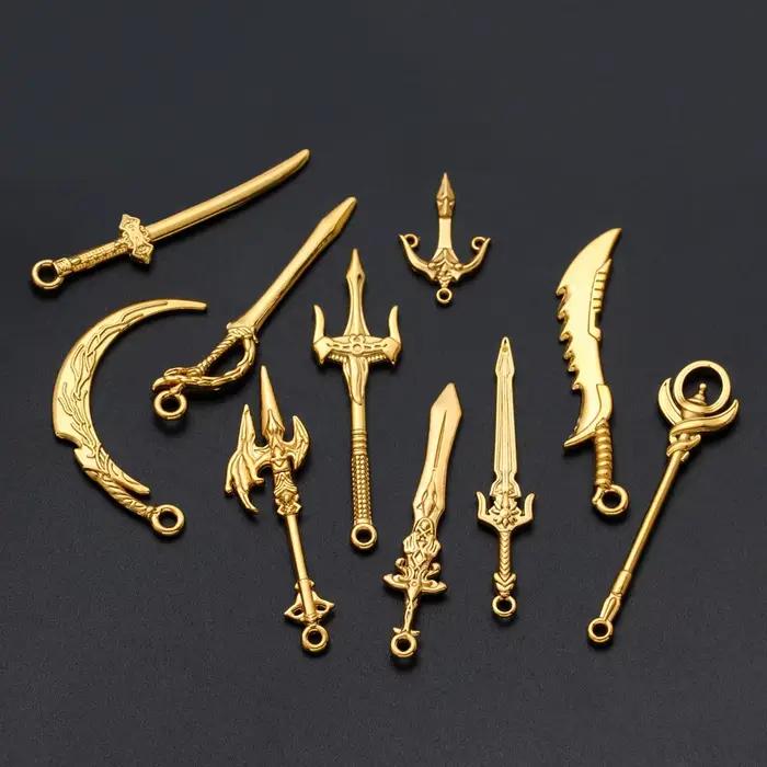 Breloques en forme d'épée de chevalier en acier inoxydable, 5 pièces, breloques d'armes froides anciennes pour bricolage, collier, Bracelet, boucle d'oreille, fabrication de bijoux