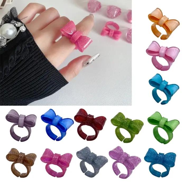 Anneaux d'été en résine colorée réglables pour femmes filles motifs géométriques style rétro chic occassions spéciales