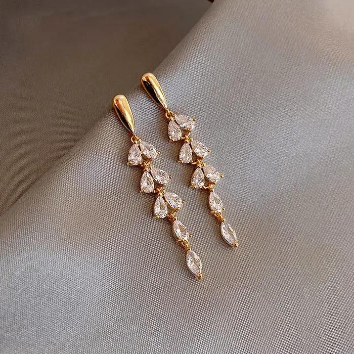 Boucles d'oreilles dorées brillantes en Zircon en forme de feuille pour femmes, nouveaux bijoux de m