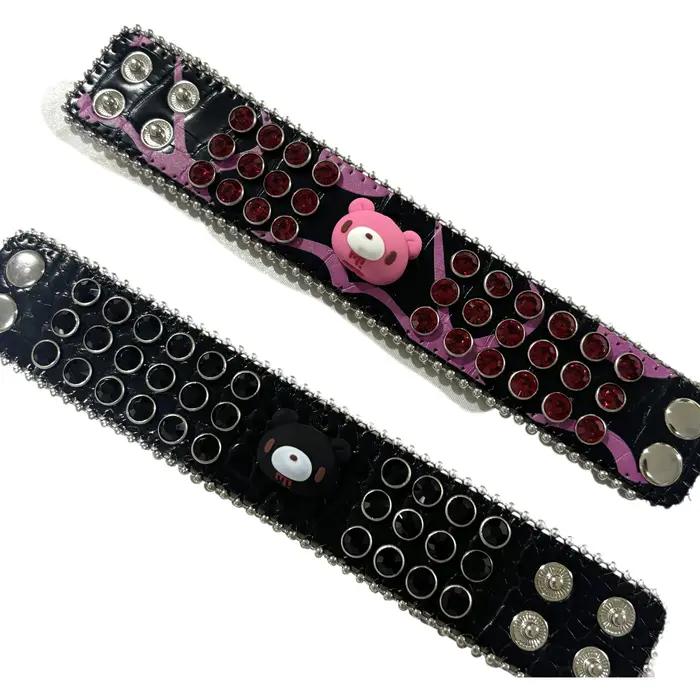 Bracelet Ours Punk Kawaii Scintillant Strass Rose Noir Pour Style Unique Occasions Spéciales
