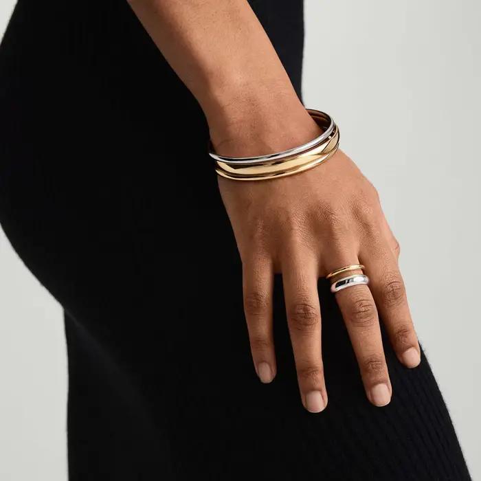 Bague en argent sterling 925 sertie de zirconium blanc double placage en platine et or 18k pour femmes rock punk style engagement anniversaire mariage
