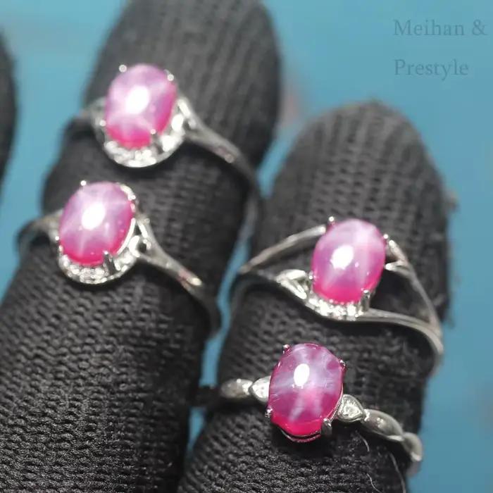 Bague réglable en rubis de laboratoire Meihan pour femme