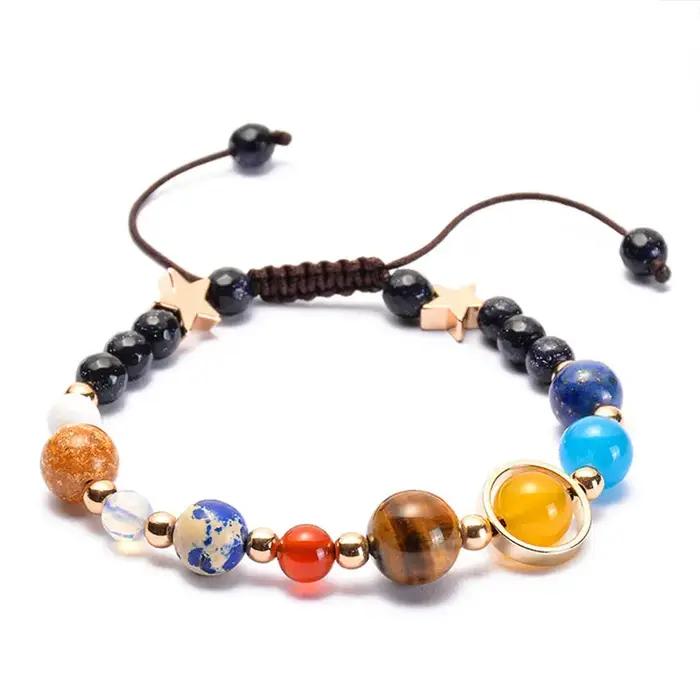 Bracelet système solaire huit planètes bijou cosmique fait à la main pour couple amis bijoux tendance cadeau holographique