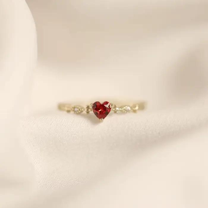 Bague d'amour rubis Simple en argent Sterling 925 plaqué or 14 carats pour femmes