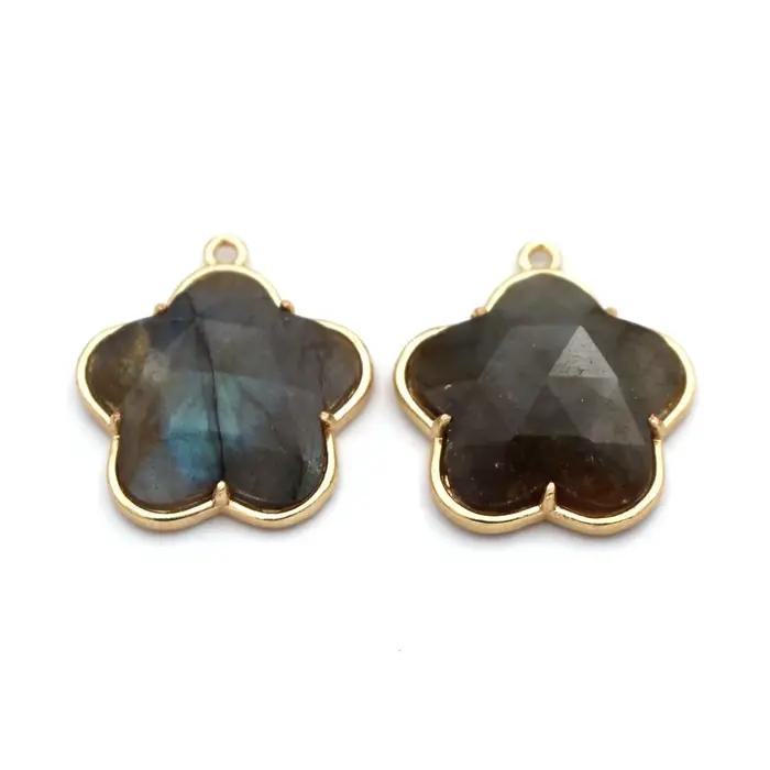 10 pièces bricolage boucles d'oreilles bijoux accessoires facettes pierre naturelle pendentif étoile breloques Quartz Rose Lapis Labradorite pierre pendentif