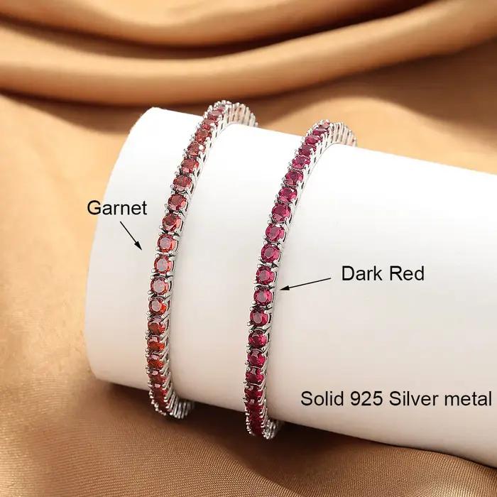 YLMyself Bracelet Tennis Argent 925 Rubis Rouge Foncé # Bijoux en zircone cubique pour femmes