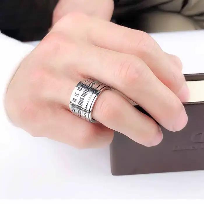 Bague pour hommes lourds de 14mm d'épaisseur Rock Punk en acier inoxydable chiffres arabes rotatif anxiété loisirs sport bijoux cadeau ne se décolore jamais
