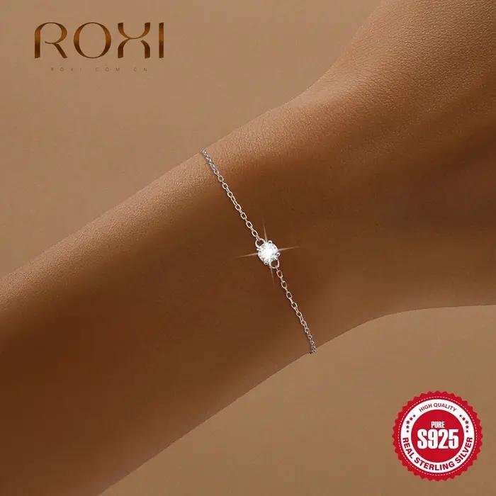ROXI classique unique rond Moissanite 925 Bracelet en argent Sterling pour les femmes de luxe usage quotidien cadeaux de remise des diplômes pour elle