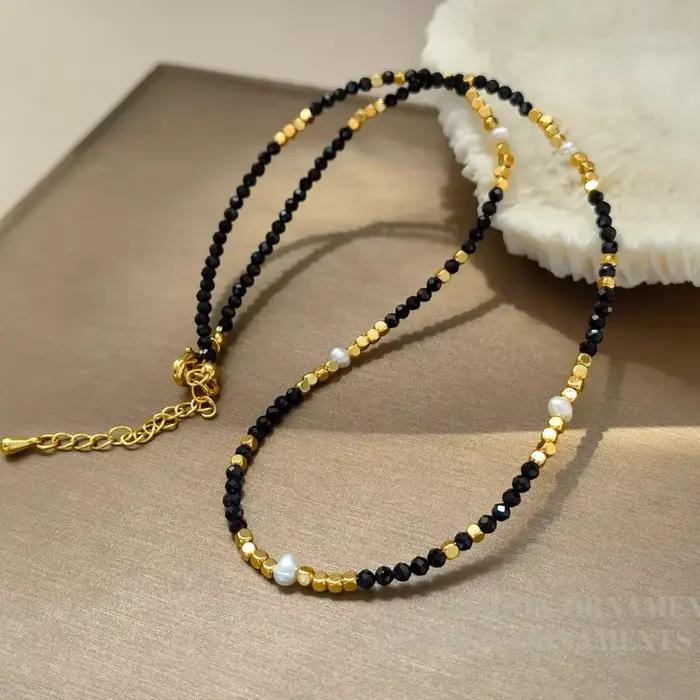 Bijoux rétro une couche Vintage tempérament couleur or collier de perles noires pour femmes fille offre spéciale accessoires livraison directe