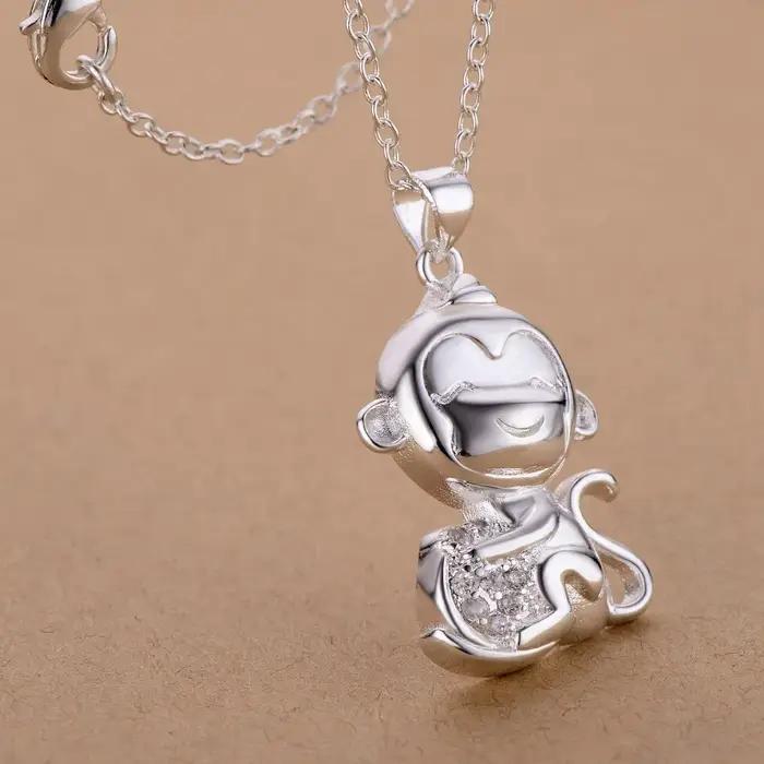 Collier en argent sterling 925 avec pendentif singe