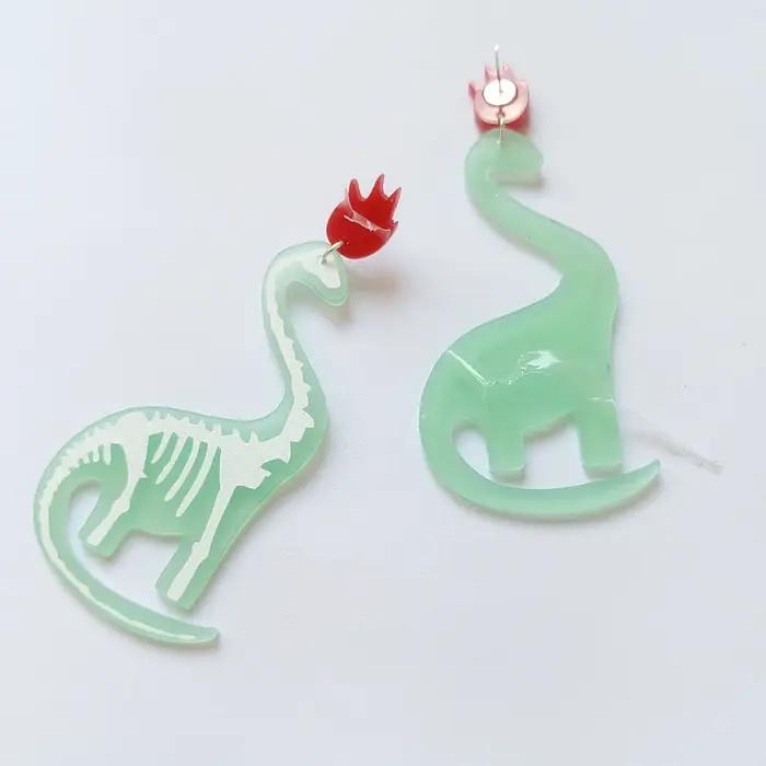 Boucles d'oreilles super longues os de dinosaure pour femmes et filles