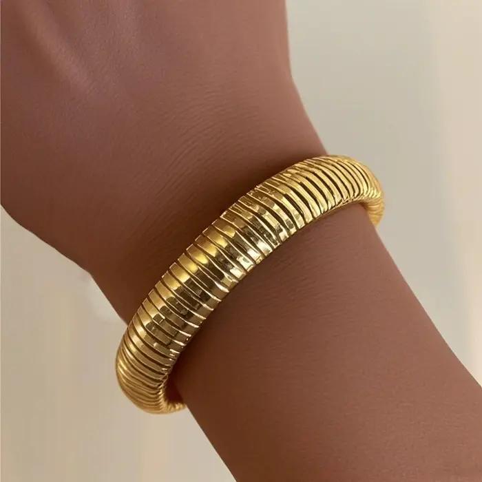 Bracelet élastique couleur or pour femmes, Punk, large et épais, spirale en métal, mode féminine, bi