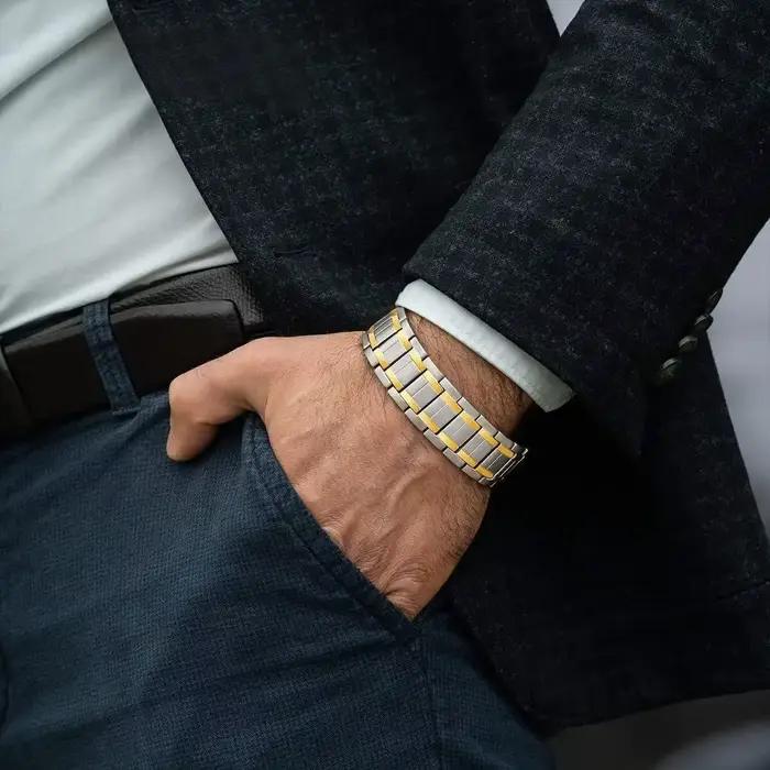 ARADOO Bracelets magnétiques pour hommes avec 3 aimants ultra puissants en néodyme bracelet en acier titane bijoux cadeaux