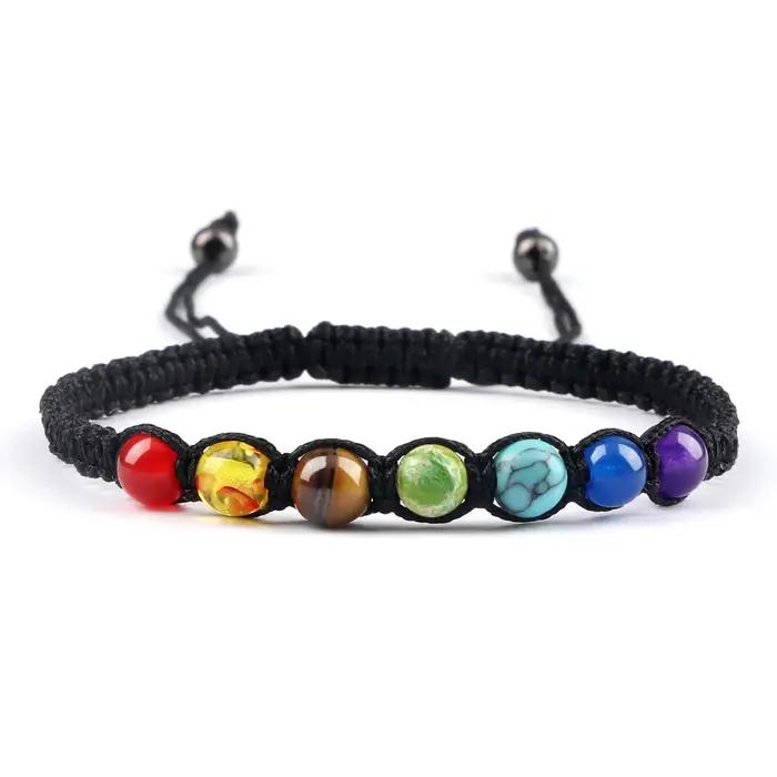Bracelet tressé à breloques 6MM 7 Chakra pour Couples