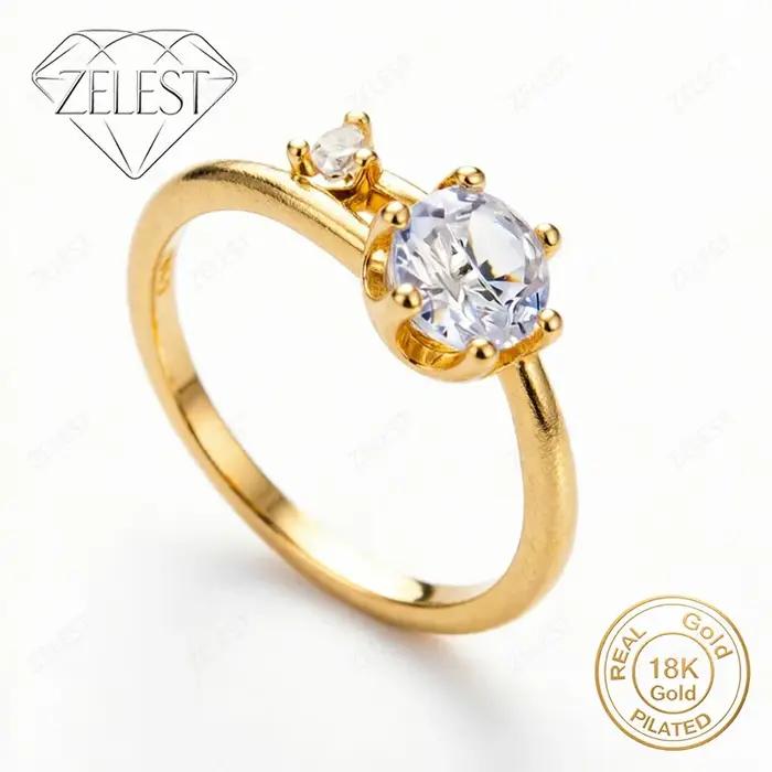 Bague en argent sterling 925 plaqué or 18 carats, double diamant givré, bague simple pour femme, bij