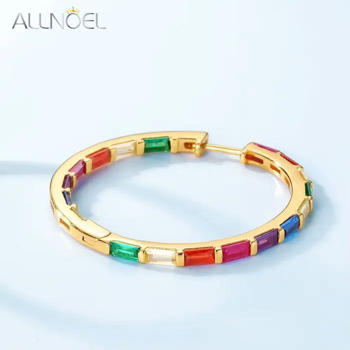 ALLNOEL – grandes boucles d'oreilles en argent Sterling 925 pour femmes, bijoux colorés en Zircon, cristal arc-en-ciel, plaqué or, nouveauté