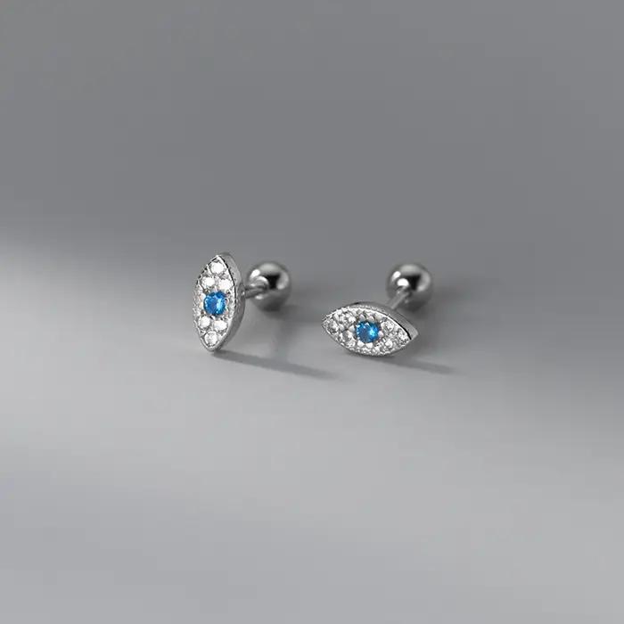 WANTME 925 en argent Sterling mode bleu Zircon oeil du diable vis perles boucles d'oreilles pour les femmes Simple mauvais œil Piercing bijoux