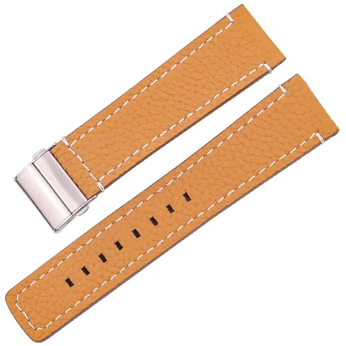 Bracelet de montre en cuir véritable pour femmes et hommes, 18mm, 20mm, 22mm, 24mm, noir, marron, bleu, cuir de vache souple, avec fermoir déployant
