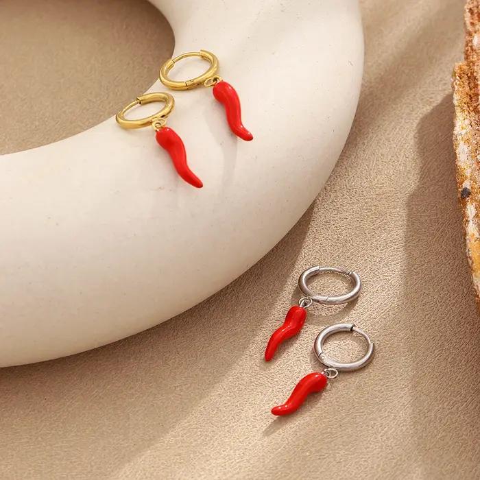 E.B.belle Boucles d'oreilles pendantes en forme de piment rouge pour femmes