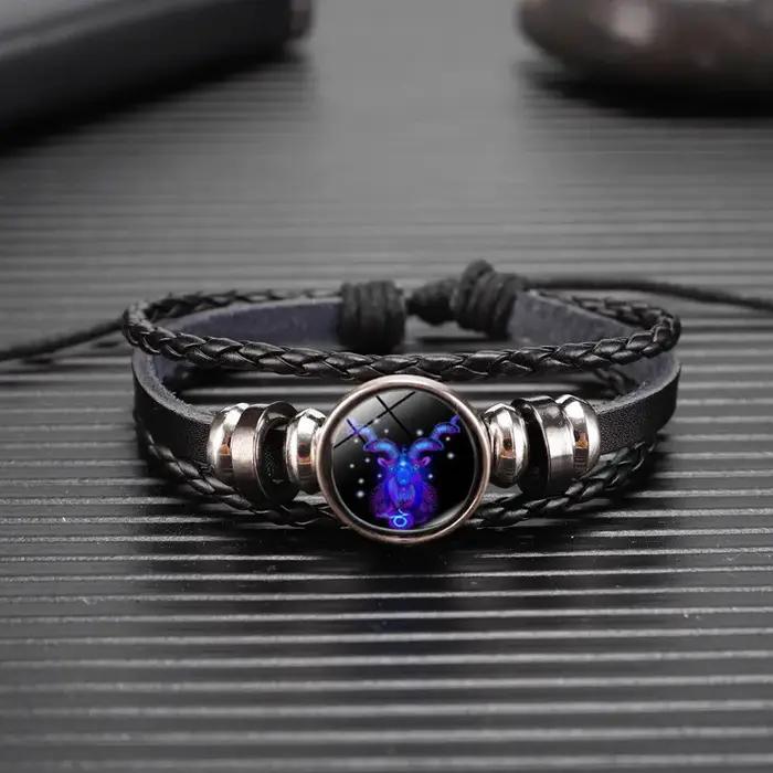 12 signes du zodiaque Constellation charme Bracelet lumineux hommes femmes mode multicouche tissage