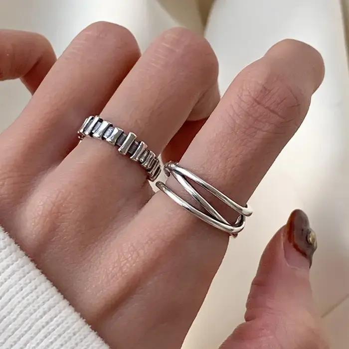 Bague rétro élégante en argent sterling 925 réglable pour femmes et filles accessoire de bijoux pour occasions spéciales et quotidiennes