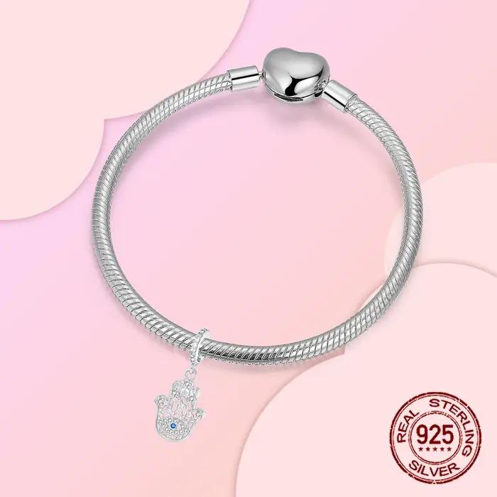Bracelet Main de Fatima Talisman en Argent Sterling 925 Zircon Blanc Protection Symbole Chance Occasion Spéciale Femmes Bijoux
