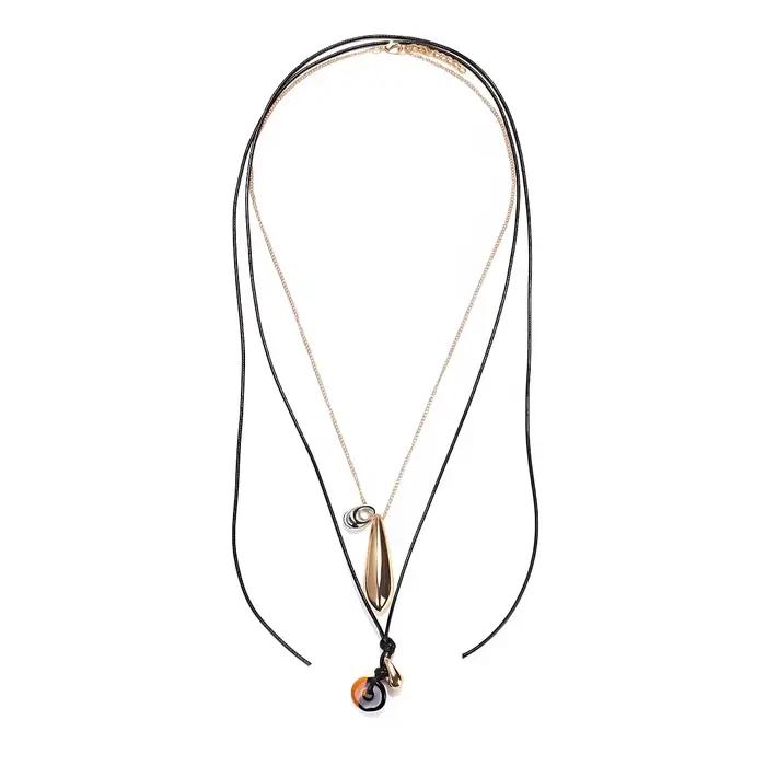 Collier pendentif goutte d'eau ZAA vintage 2 pièces/ensemble avec longue corde en cuir et chaînes mé